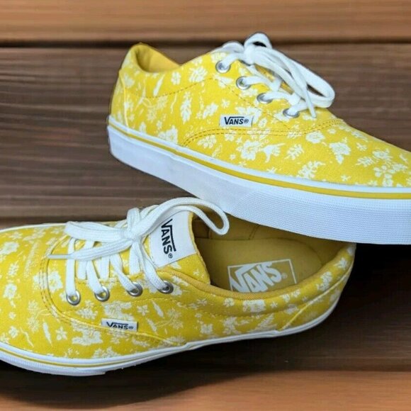 Vans Shoes Women 9 Doheny Yellow Floral Low Tops Skate Sneakers Chill Hawaiian - Picture 1 of 11
